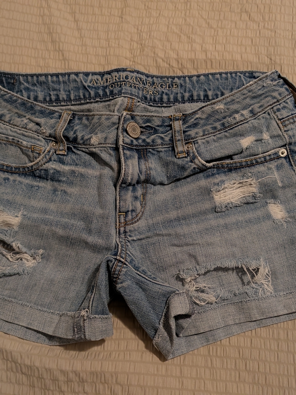 American Eagle Outfitters Light Blue Distressed Denim Shorts